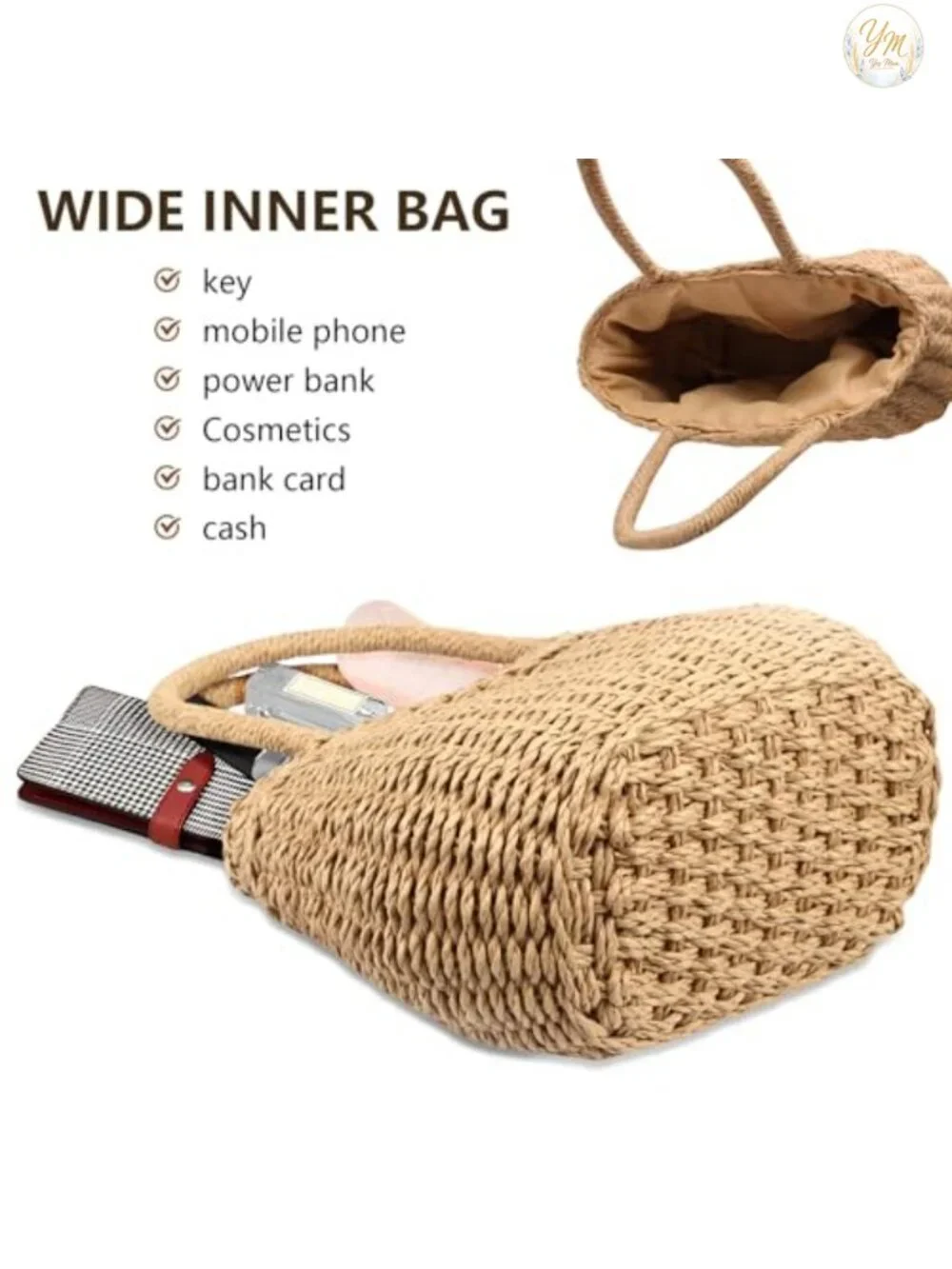 Women's Straw Hobo Bag, Handwoven Beach Crossbody Purse, Rattan Shoulder Tote,